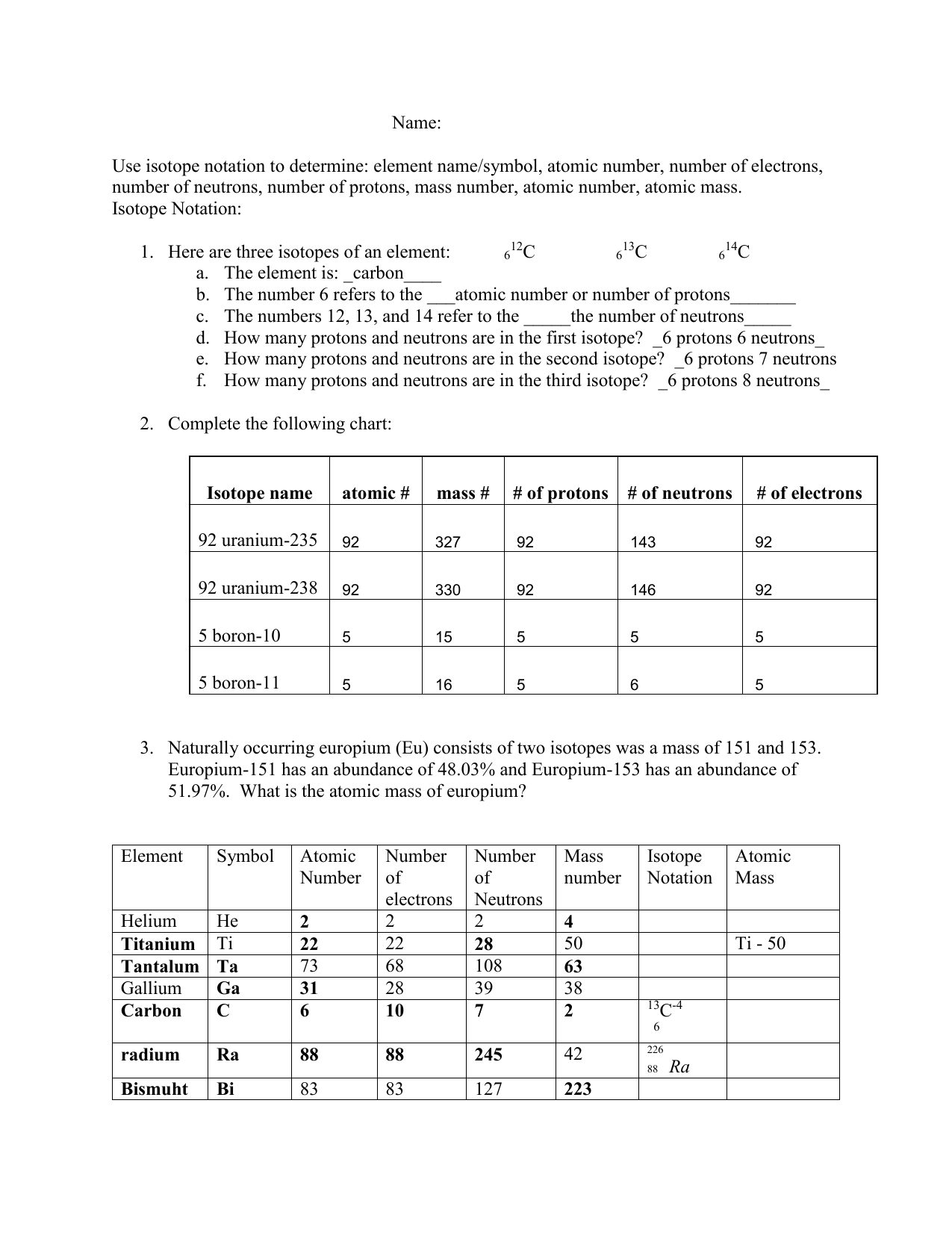 isotope practice With Isotope Practice Worksheet Answer Key