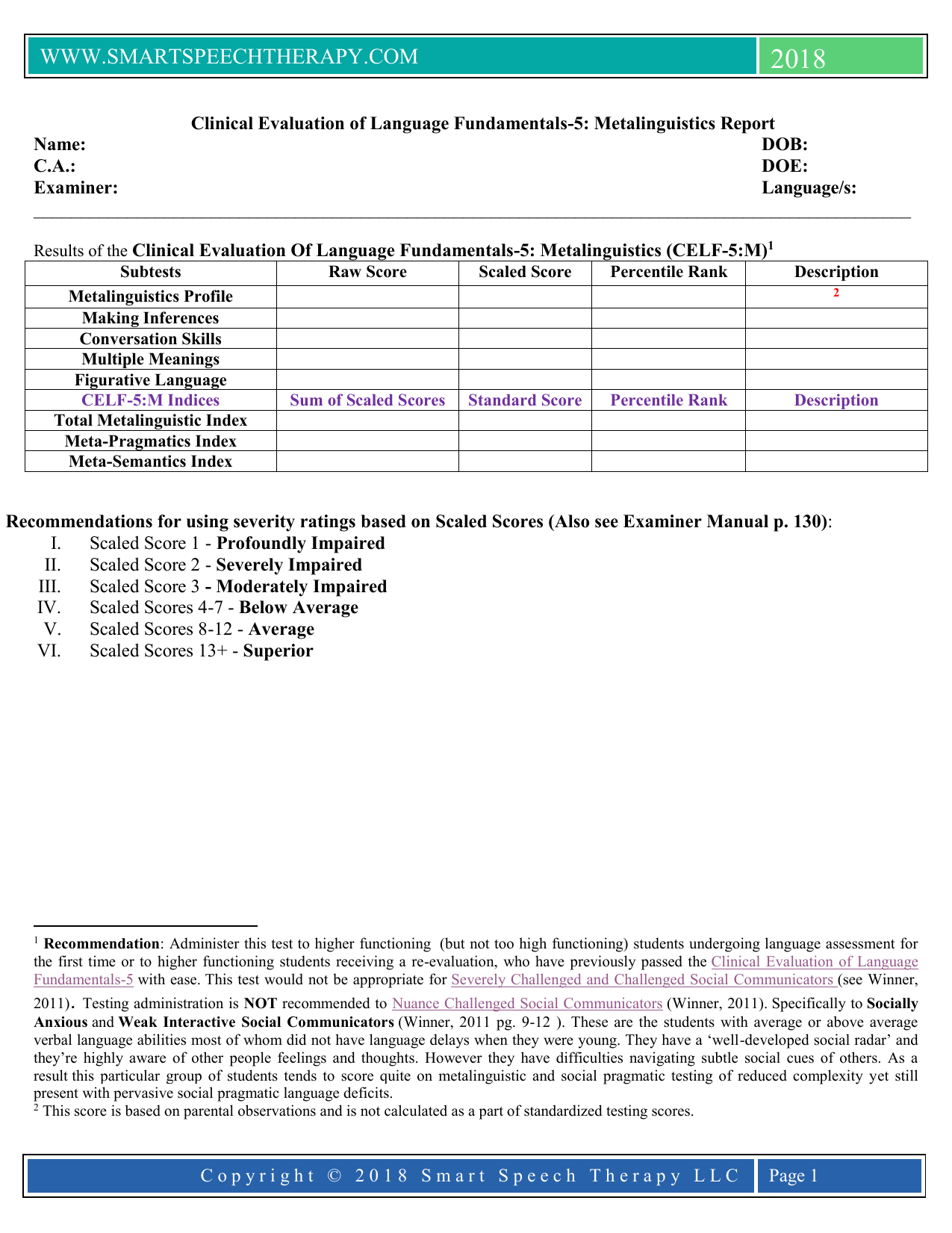 CELF 5 Report Template