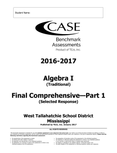 Alg I Trad Final Comp Part 1 West Tallahatchie MS 2016-2017