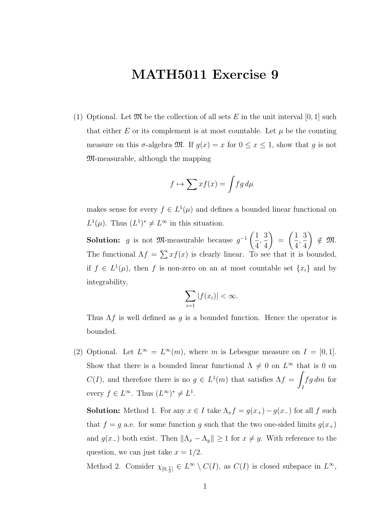 Math5011 Solution 9 2014