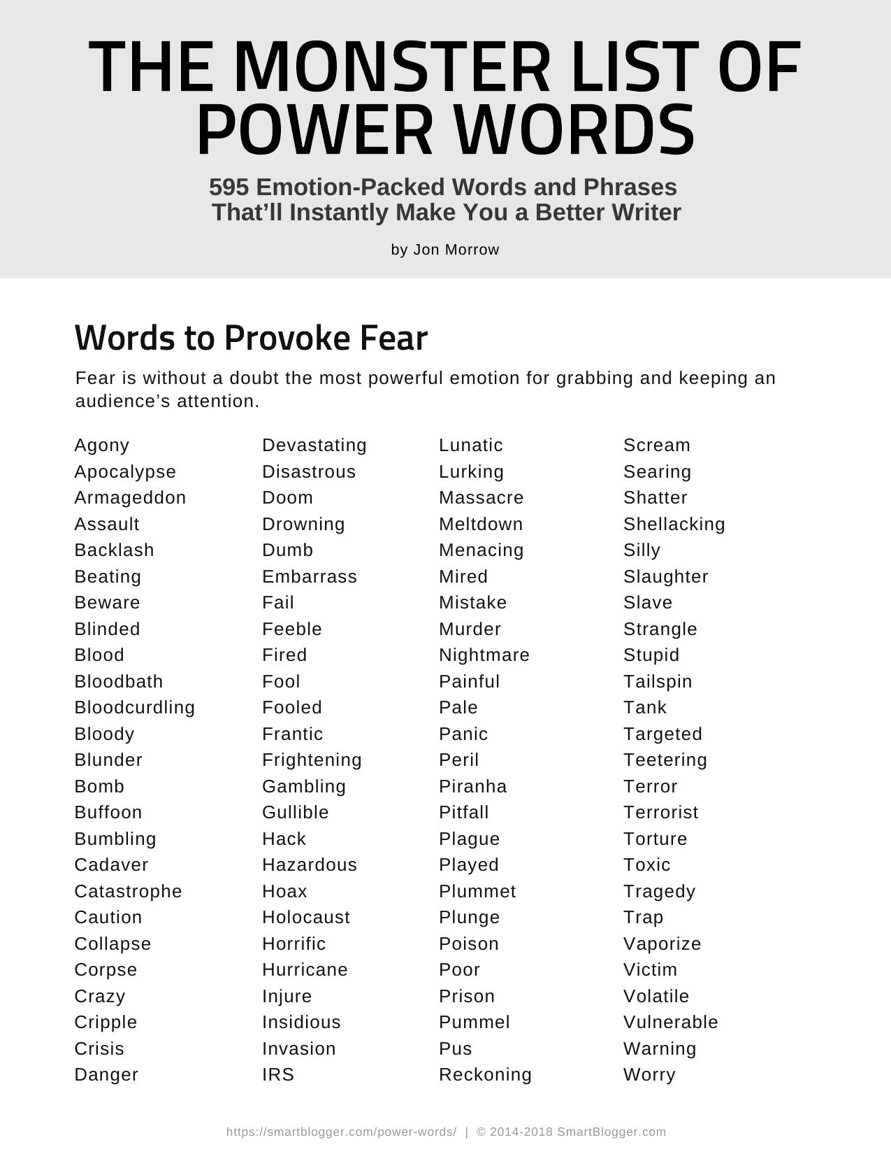 Powerful Words List Pdf