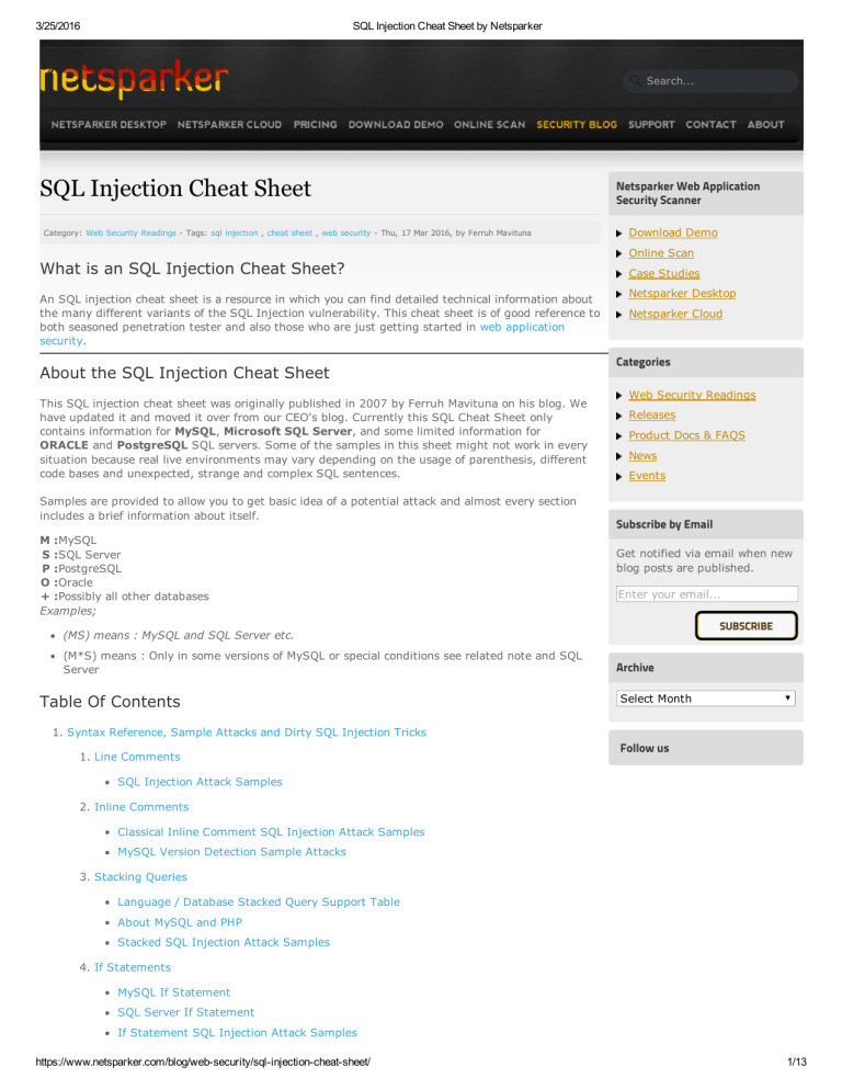 Sql Injection Cheat Sheet Netsparker