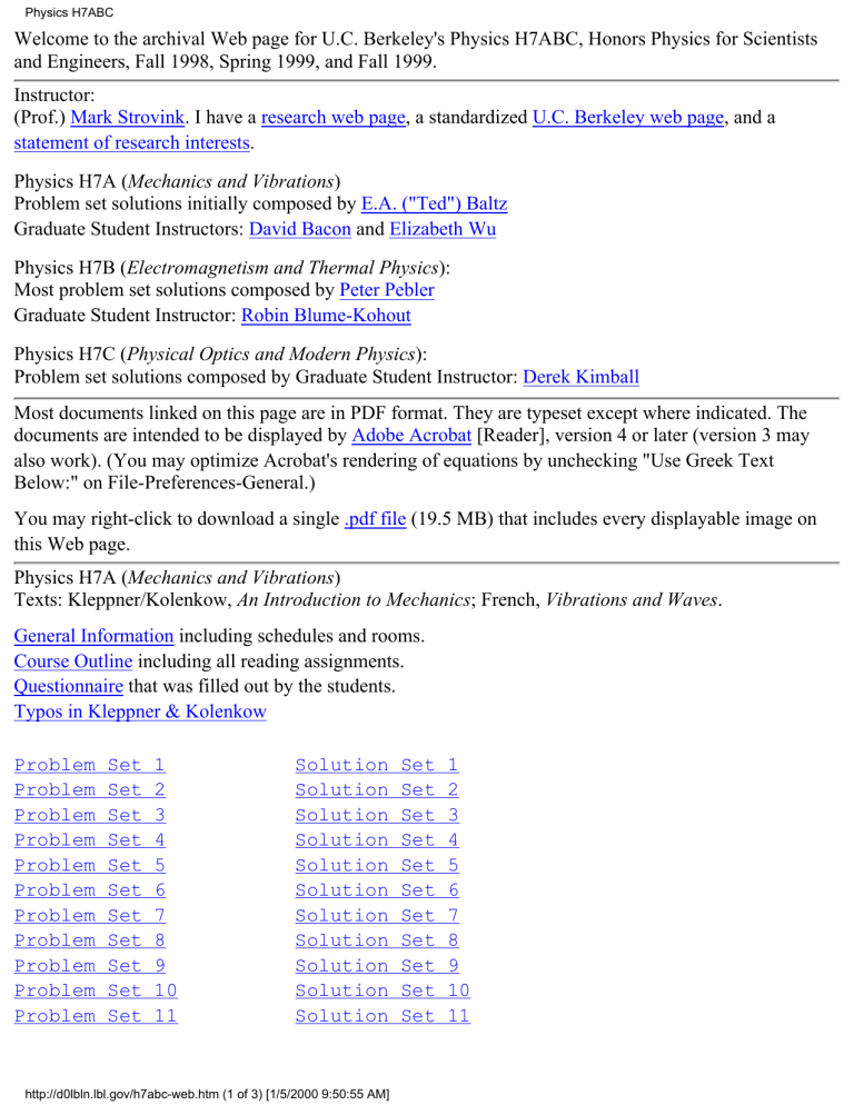 Uc Berkeley Physics 1 2 3 Problems