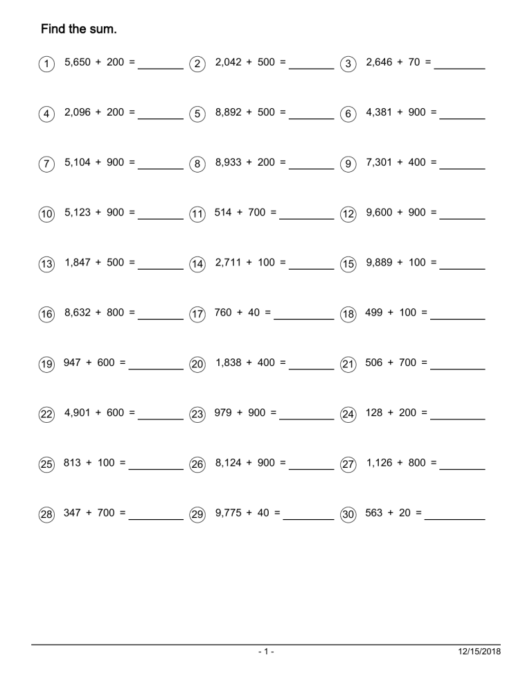 Adding 1s 10s and 100s to 4-digit numbers