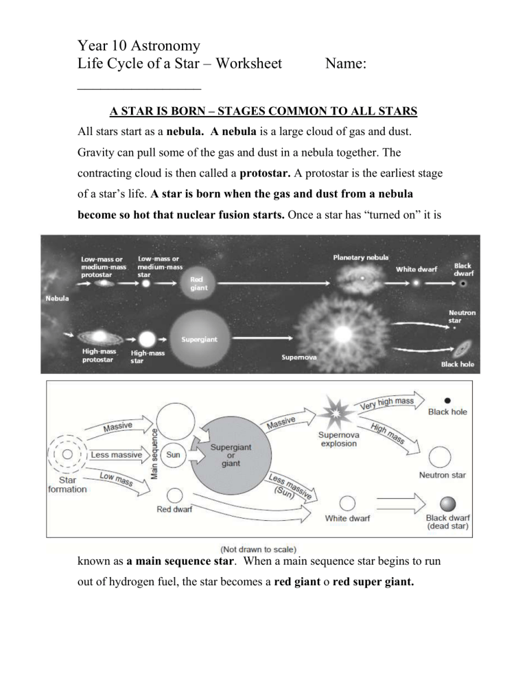 Star Life Cycle Worksheet
