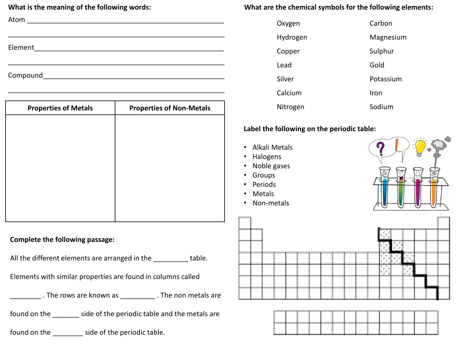 Periodic Table Of Elements Worksheet