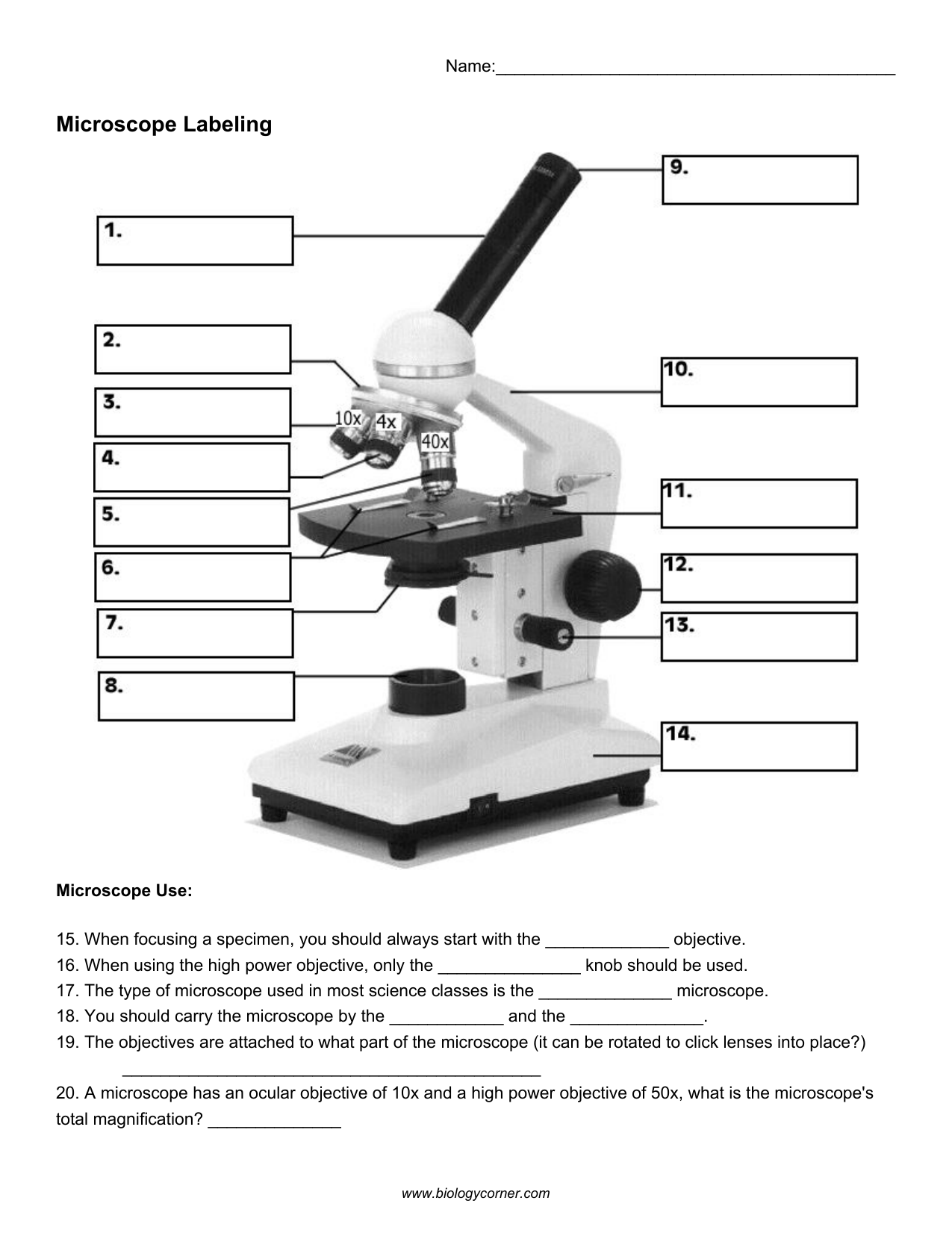 Microscope Parts Labeling Worksheet Within  Microscope Parts And Use Worksheet