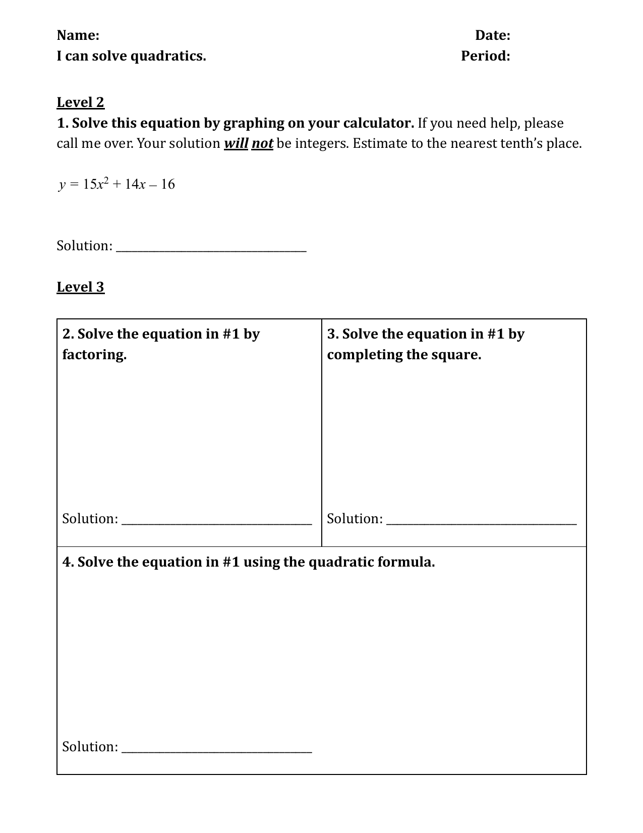 Solve Quadratic Equations By Factoring Level 1 Tessshebaylo