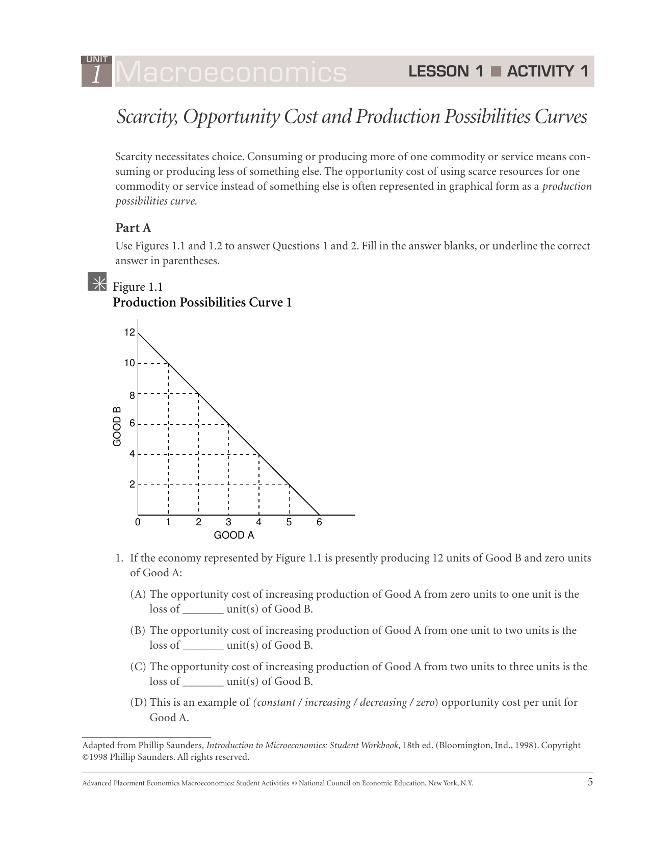 Scarcity, Opportunity Cost, and Production Possibilities Curves Intended For Production Possibilities Curve Worksheet Answers