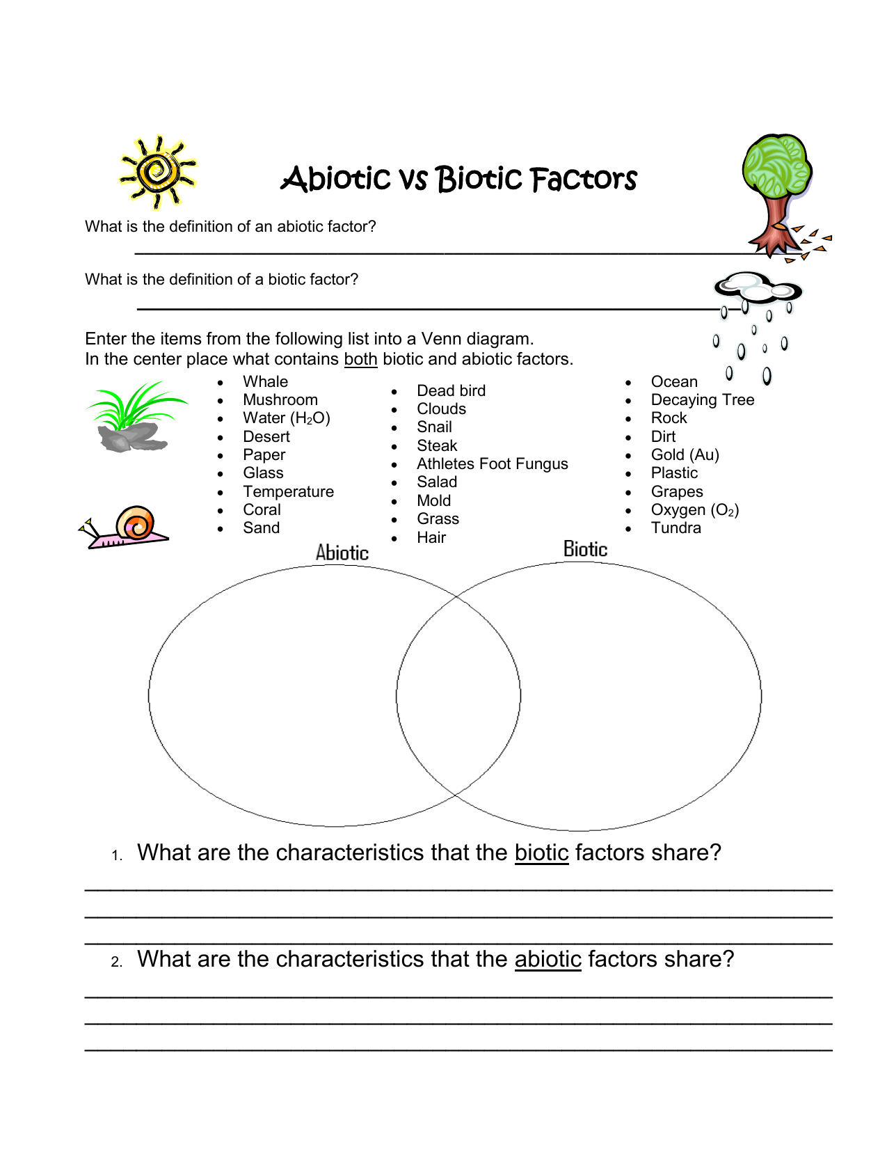 Abiotic And Biotic Factors Worksheet