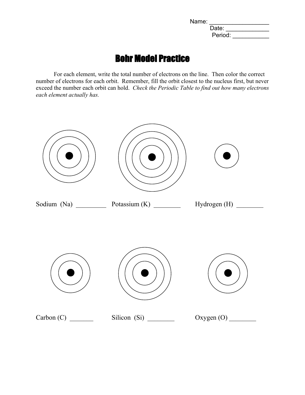 bohr model assignment pdf