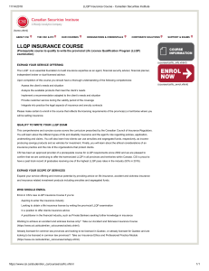 LLQP Insurance Course - Canadian Securities Institute