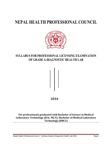 Syllabus for NHPC Licensing Examination of  Bachelor of Science in Medical Laboratory Technology (BMLT and B.Sc MLT)