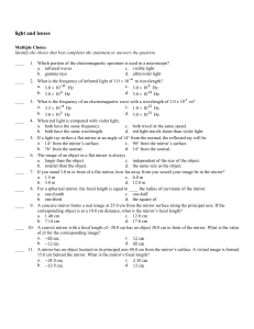 review for test over light mirrors and lenses