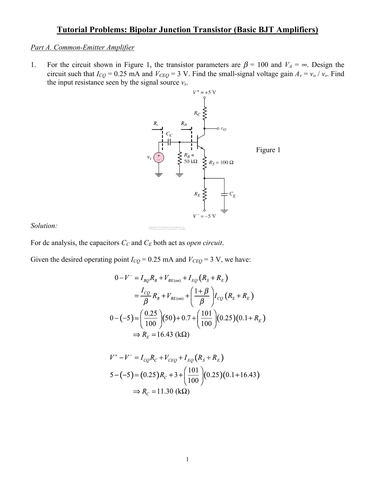 bjt transistor problem exercises and solutions