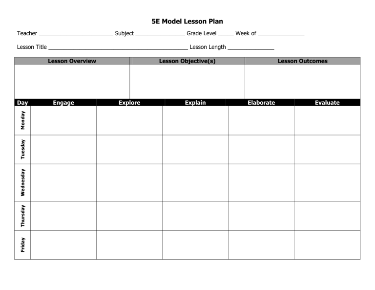 5e Model Lesson Plan