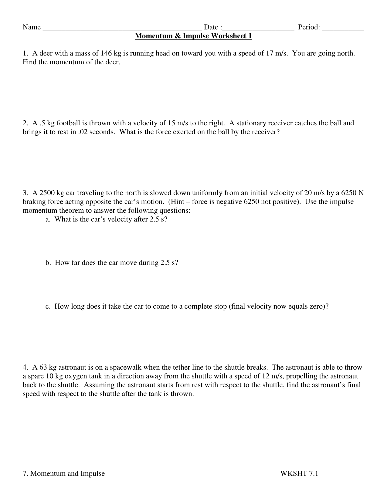 impulsive force model worksheet 1