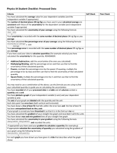 Physics IA Student Checklist. Processed Data