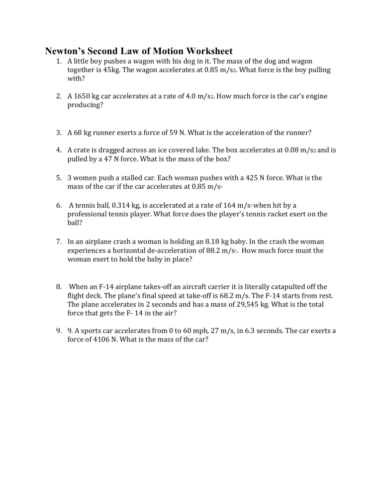 newton's second law problem solving worksheet answers