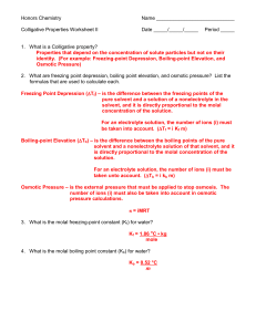 Colligative Properties Worksheet II Answer Key 11-12