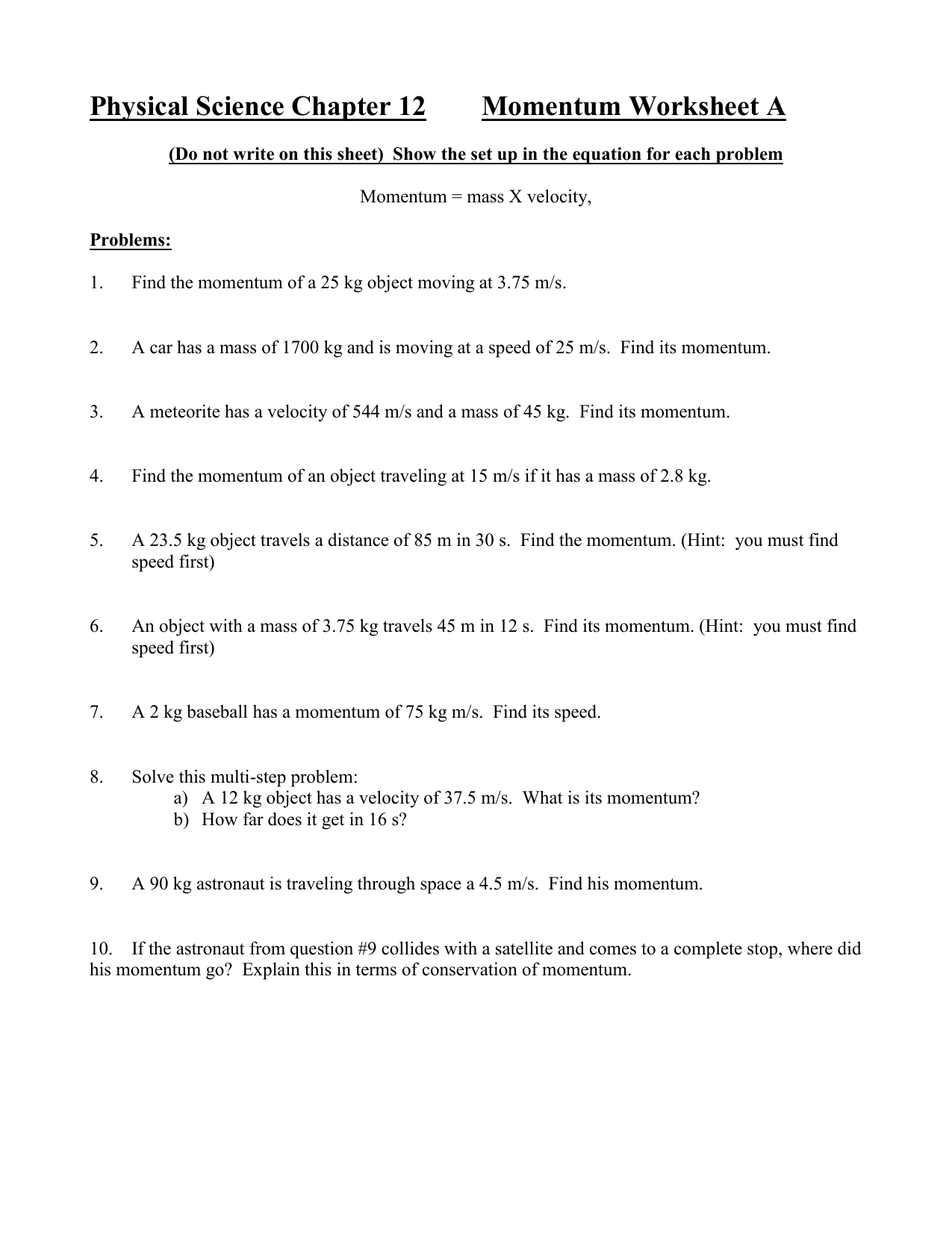 Momentum Worksheet-A ch22 (22) With Momentum Worksheet Answer Key