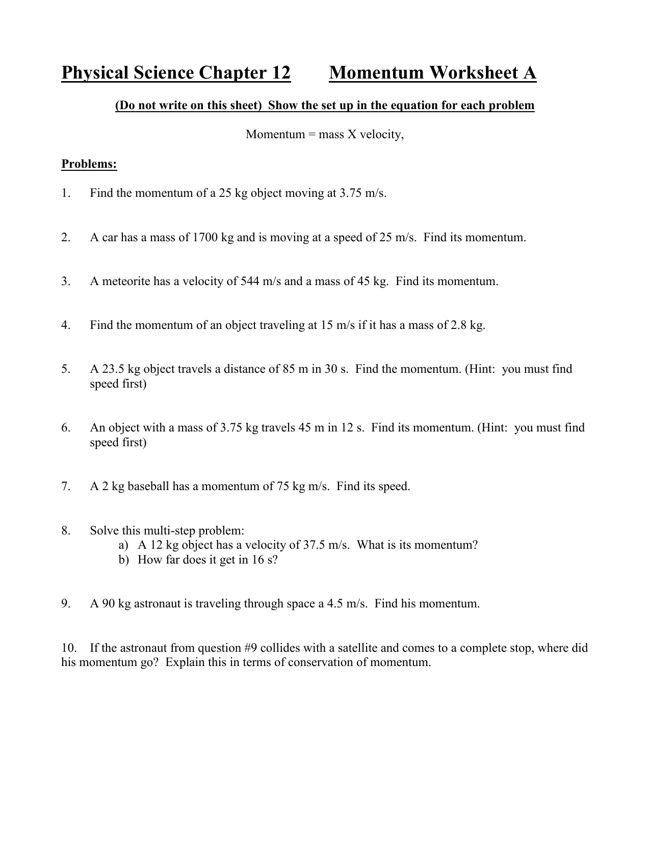 Momentum Worksheet-A ch22 (22) For Momentum Worksheet Answer Key