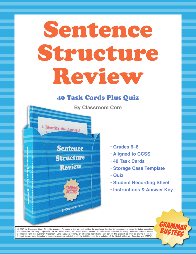 4 Sentence Structure Review And Quiz By Classroom Core