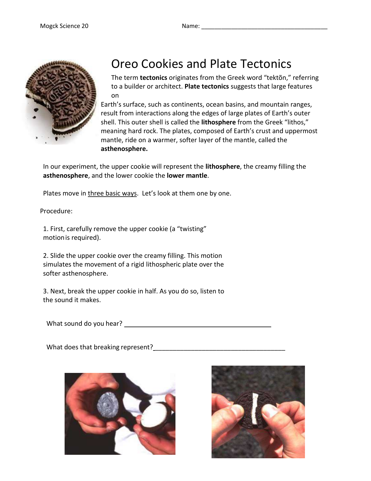 Oreo Cookies And Plate Tectonics Worksheet Answer Key