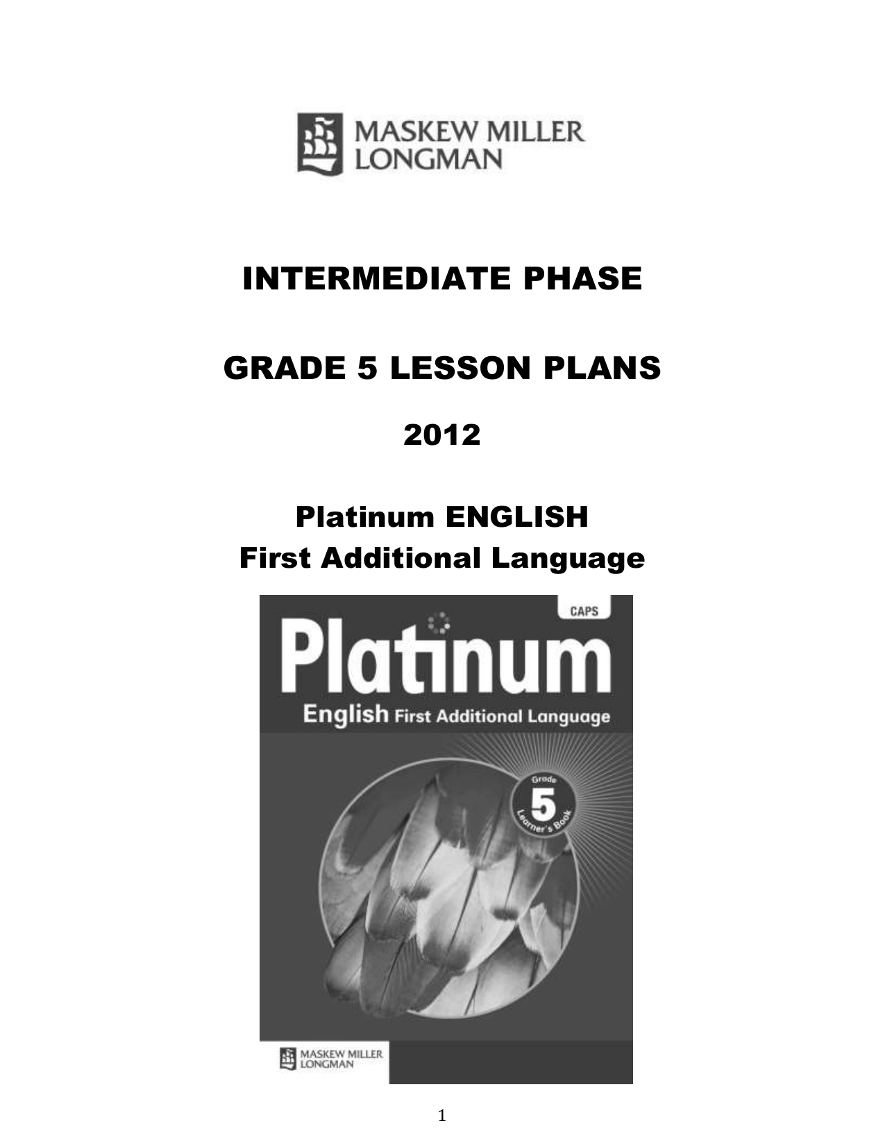 Platinum english fal grade 5 lesson plans