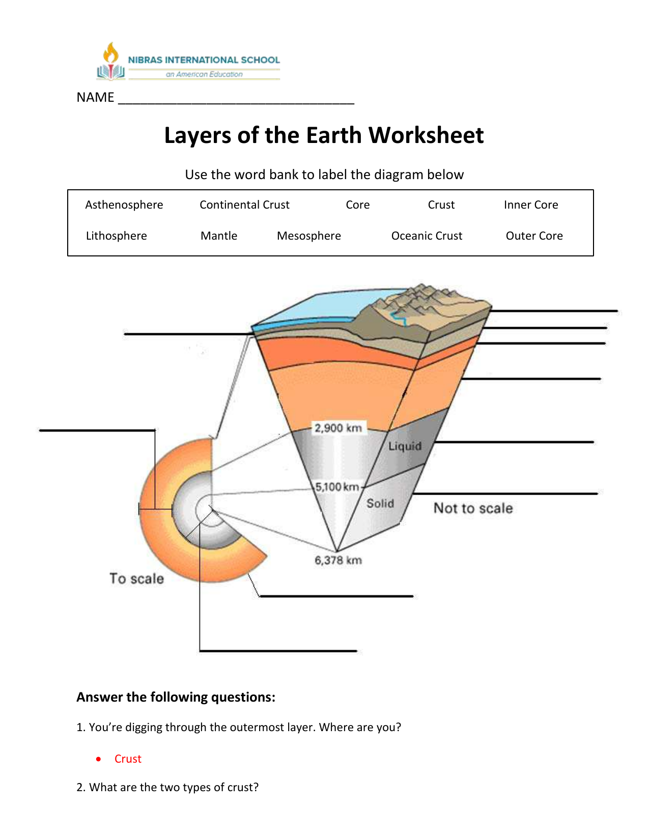 Layers of the Earth Answers Regarding Layers Of The Earth Worksheet