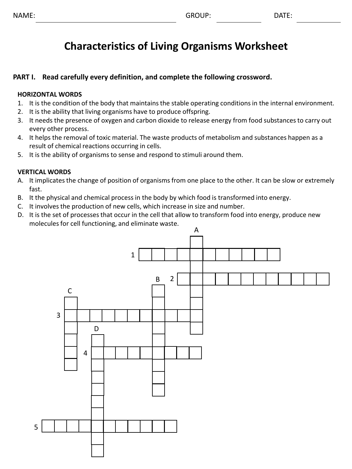 Characteristics Of Living Things Worksheet Answers Key 7769