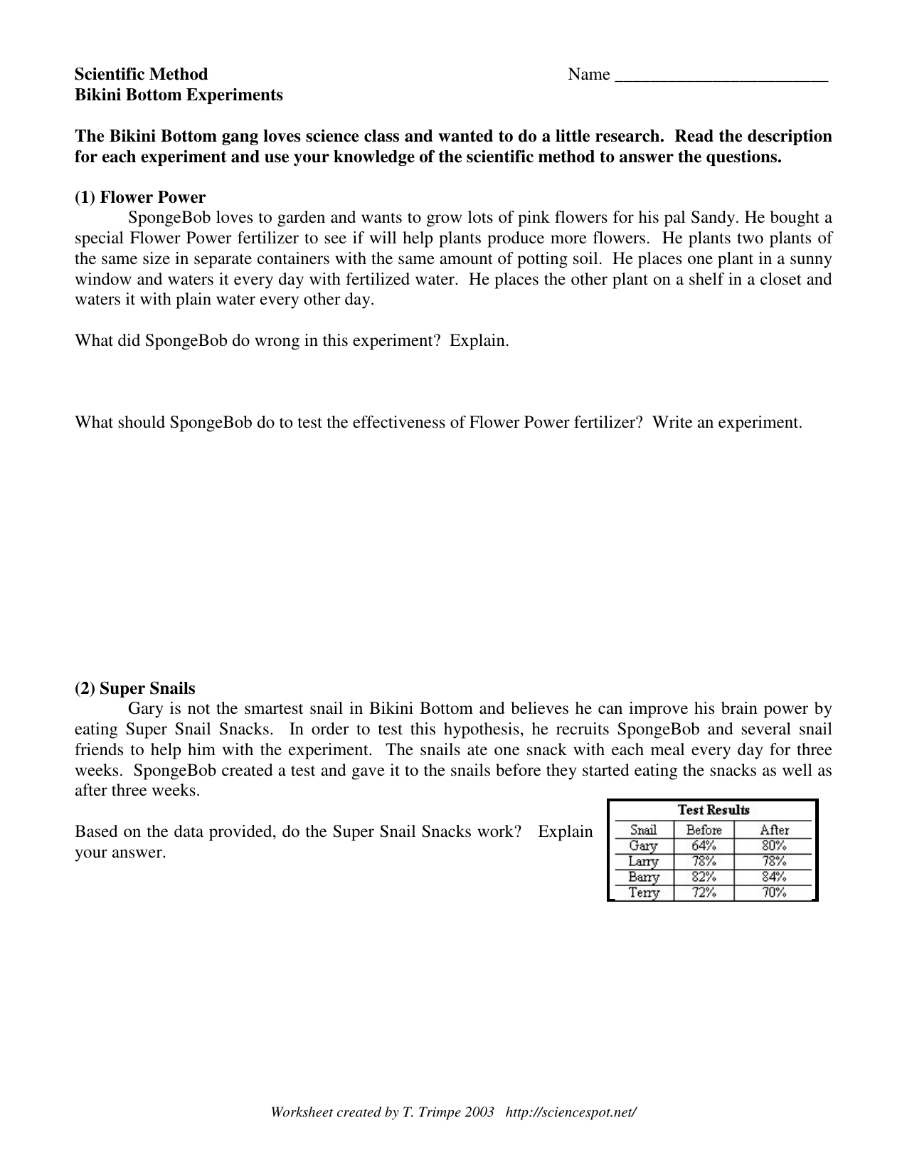 Scientific Method - Bikini Bottom Experiments - Part 25 For Spongebob Scientific Method Worksheet