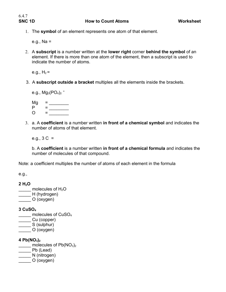 How to count atoms worksheet