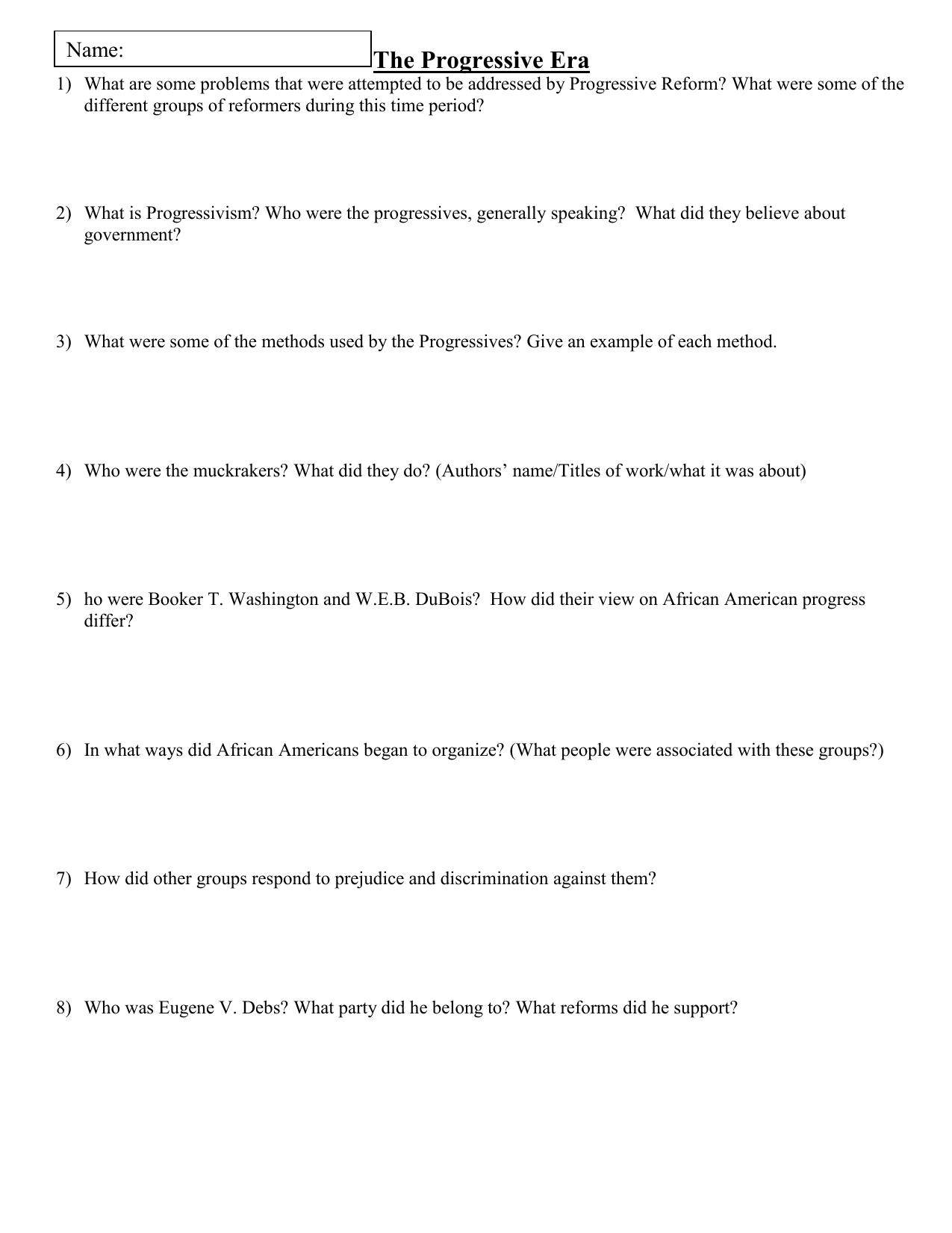 The Progressive Era Worksheet