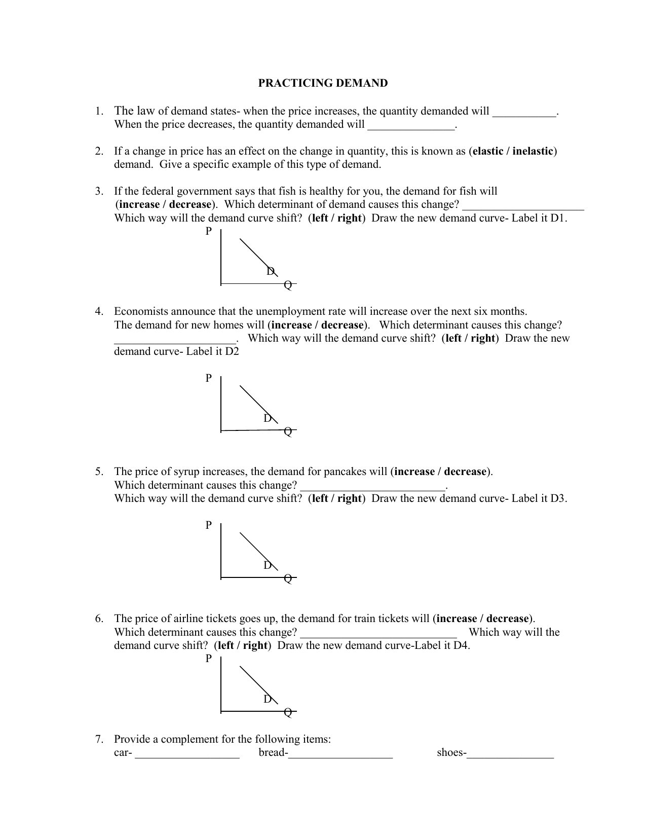 Determinants Of Demand Worksheet Answers