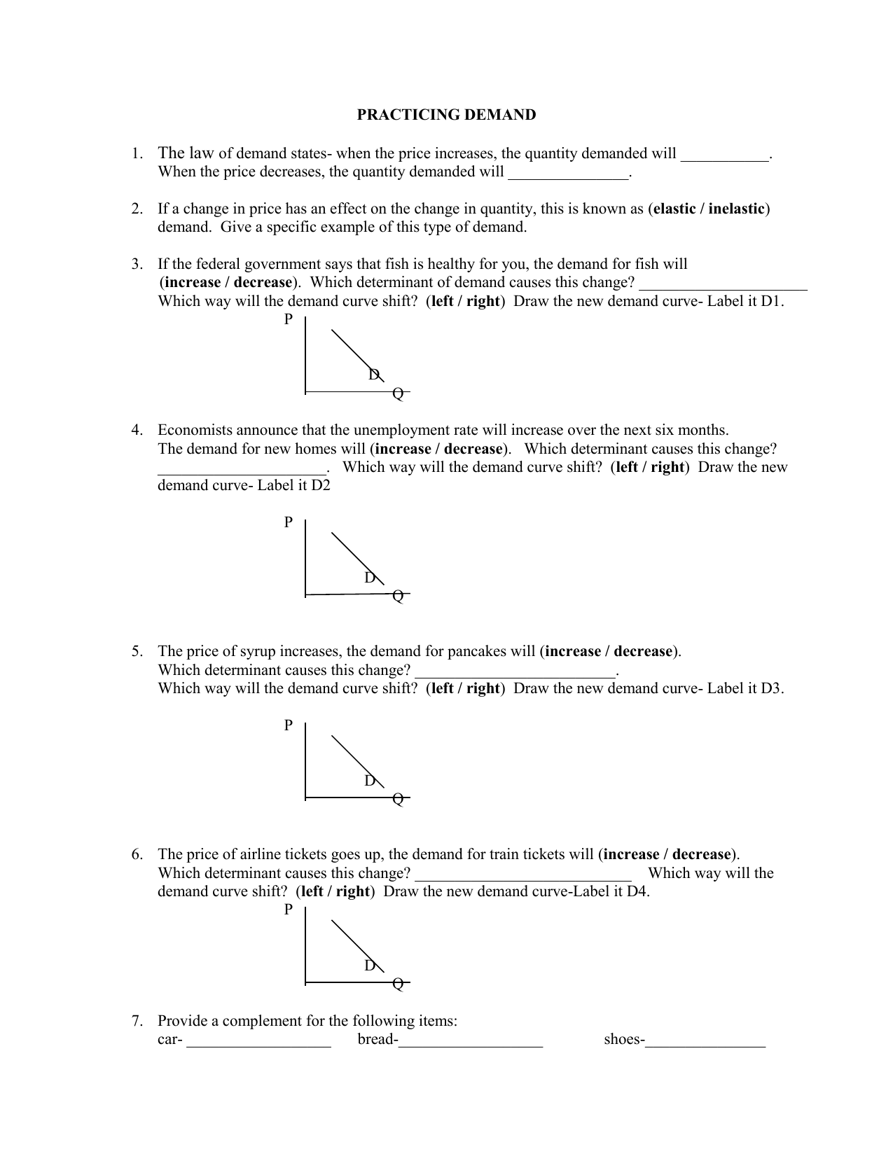 Supply And Demand Worksheet