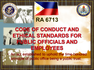 Code of Conduct and EthIcal Standards for Public Officials and Employees