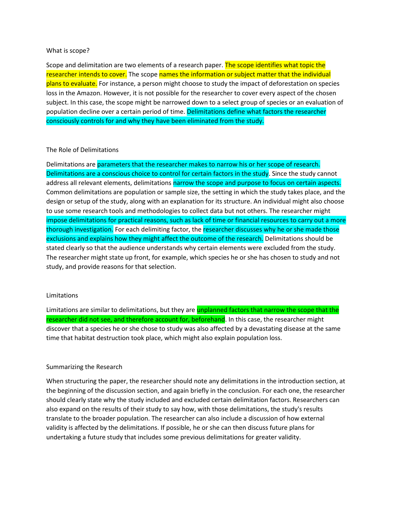 meaning of scope of the study in research