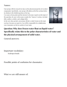 Water's Physical Properties Due To Covalence, Group Questions