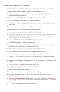 Physical Science  Motion and Forces Worksheet