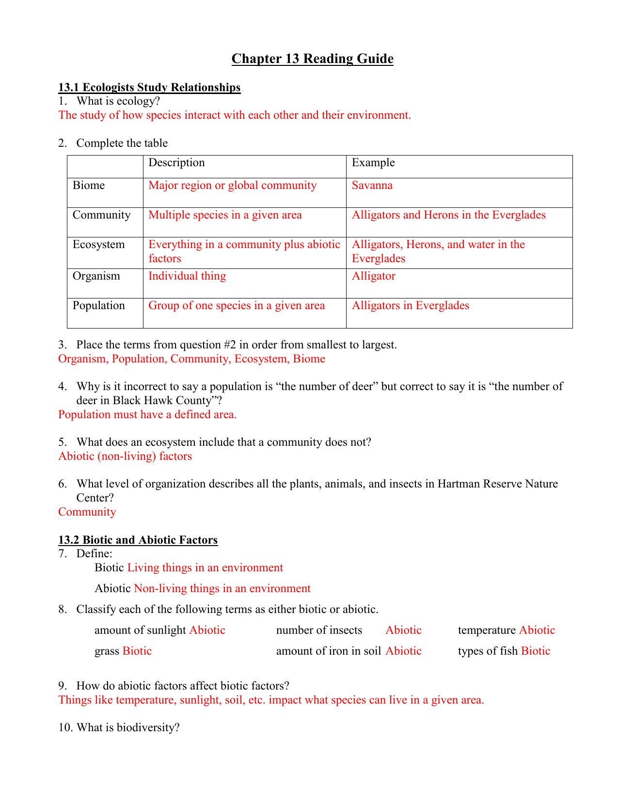 Principles Of Ecology Worksheet Answers