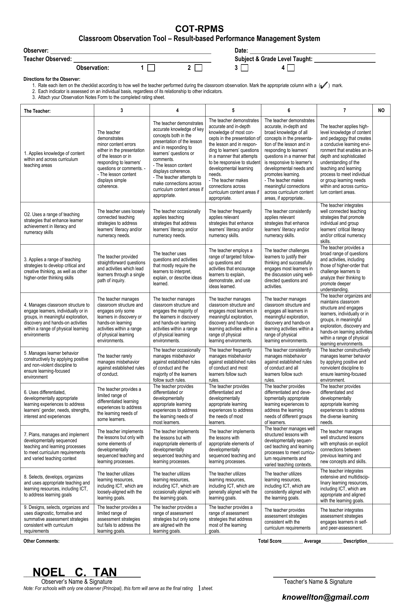 Cot Rpms Observation Form Download - vrogue.co