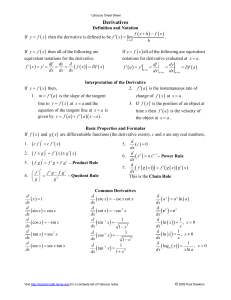 Calculus Cheat Sheet Derivatives