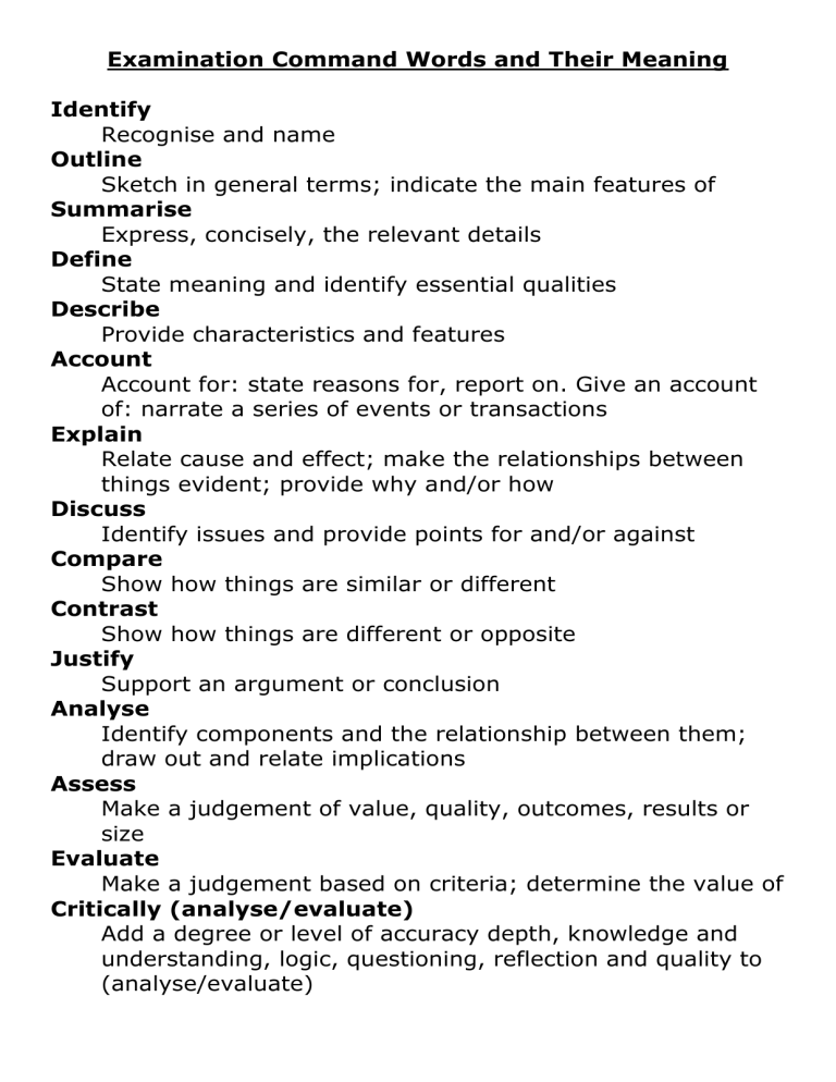 Examination Command Words And Their Meaning