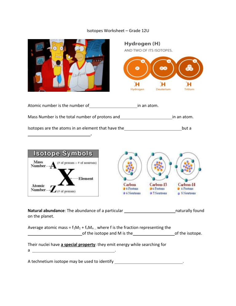 Isotopes Worksheet