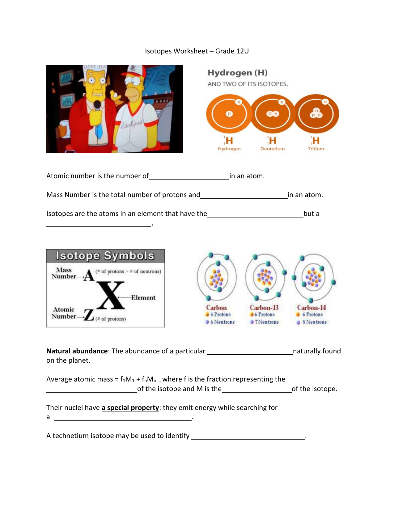 Atoms And Isotopes Worksheet