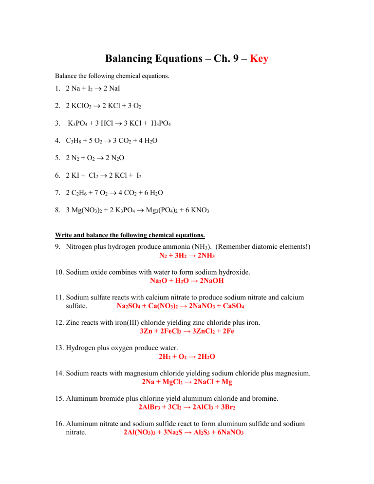 worksheet-balancing-equations-key