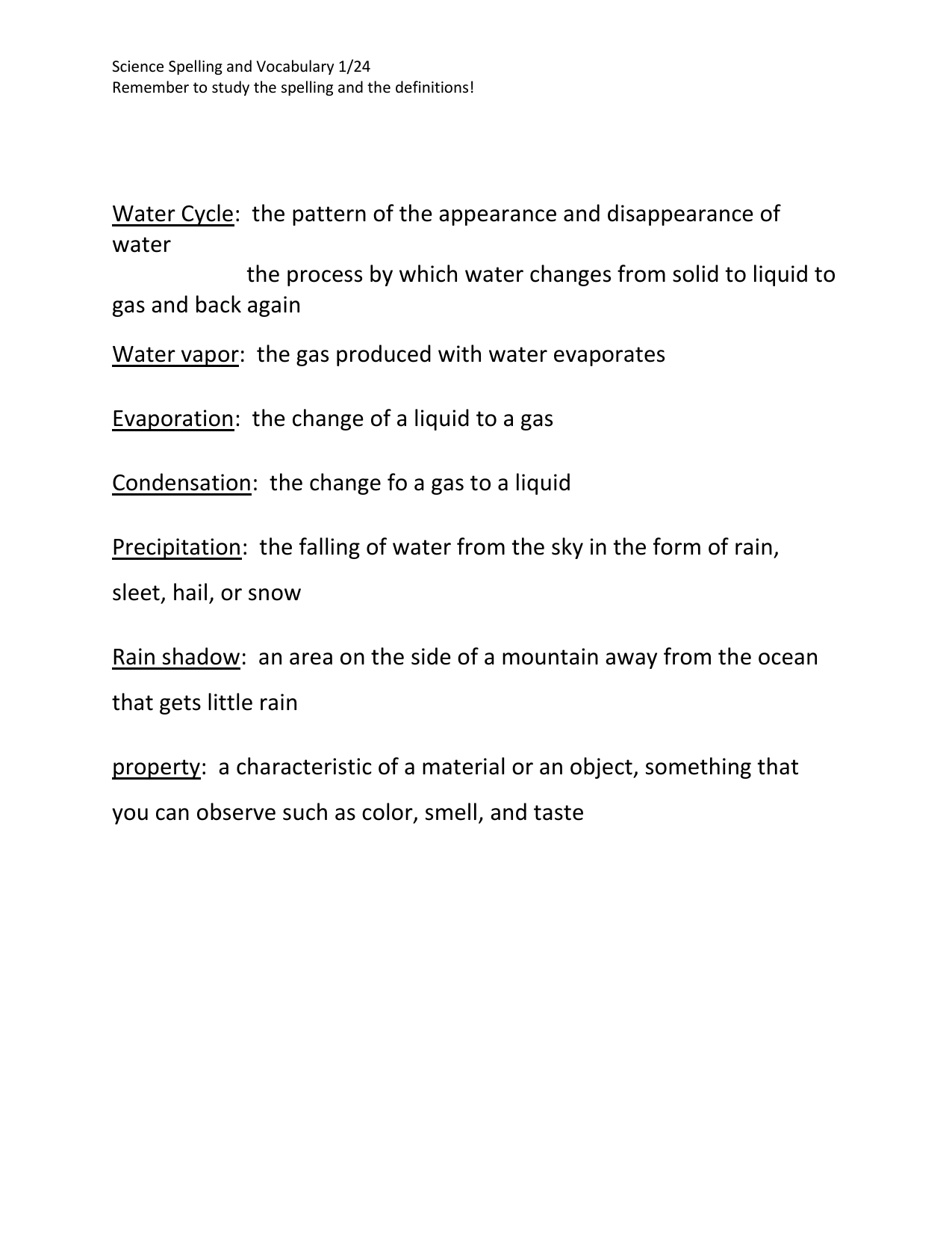 Water Cycle spelling-vocab words 21th grade With Regard To Bill Nye Water Cycle Worksheet