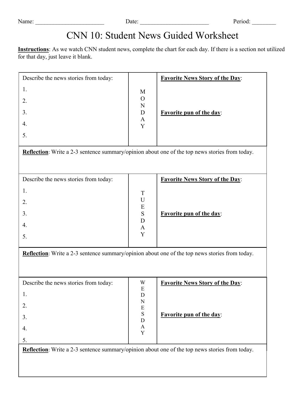 Free Printable Cnn 10 Worksheet