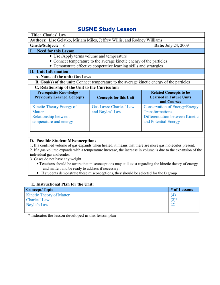 Charles Law Lesson Plan